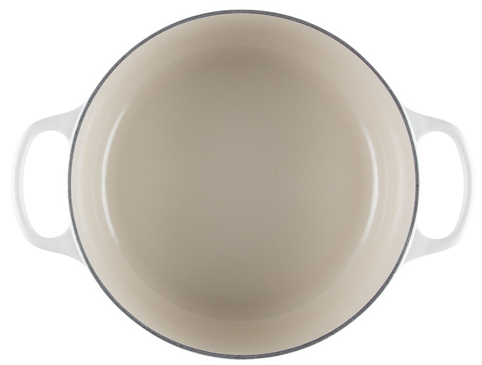 Weißer Bräter mit zwei Griffen, Draufsicht