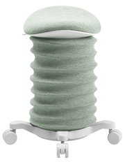 Moderner Aktiv-Sitz in hellgrünem Stoff mit wellenförmigem Design und Rollen, Vorderansicht