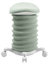 Moderner Aktiv-Sitz in hellgrünem Stoff mit wellenförmigem Design und Rollen, Vorderansicht