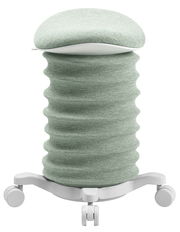 Moderner Aktiv-Sitz in hellgrünem Stoff mit wellenförmigem Design und Rollen, Vorderansicht