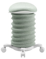Moderner Aktiv-Sitz in hellgrünem Stoff mit wellenförmigem Design und Rollen, Vorderansicht