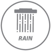 Afbeelding van een douchekop met regenstraal, gezien van voren.