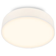 Runde LED-Deckenleuchte mit opalem Diffusor und weißem Rahmen, warmweiß leuchtend, in frontaler Draufsicht vor weißem Hintergrund