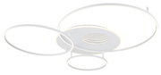 Moderne LED-Deckenleuchte mit drei ineinander verschlungenen Ringen, seitliche Perspektive