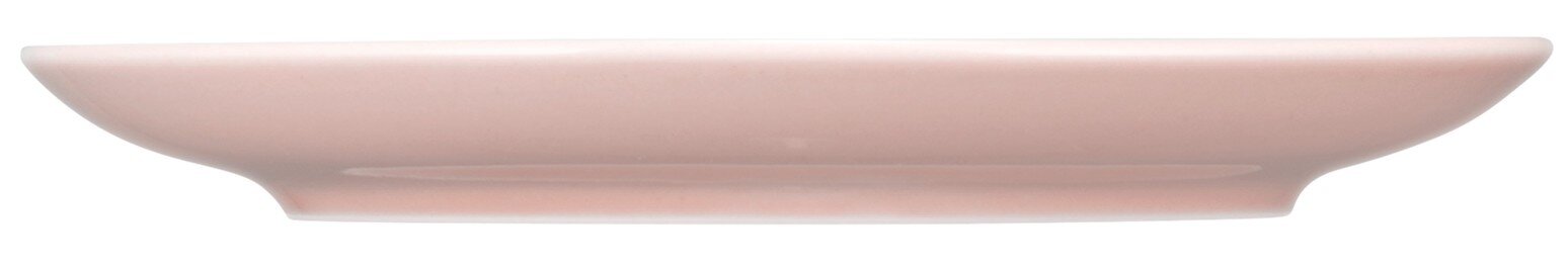 Seitenansicht eines runden, rosa Brottellers mit leicht erhöhtem Rand.