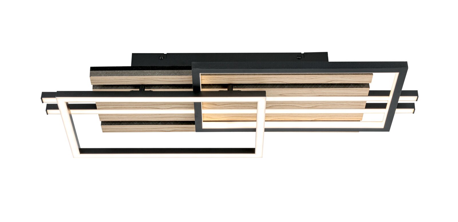 Moderne LED-Deckenleuchte mit rechteckigem Design, seitliche Perspektive