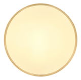Runde Deckenleuchte TIBEY mit goldfarbenem Rand, Ansicht von unten.