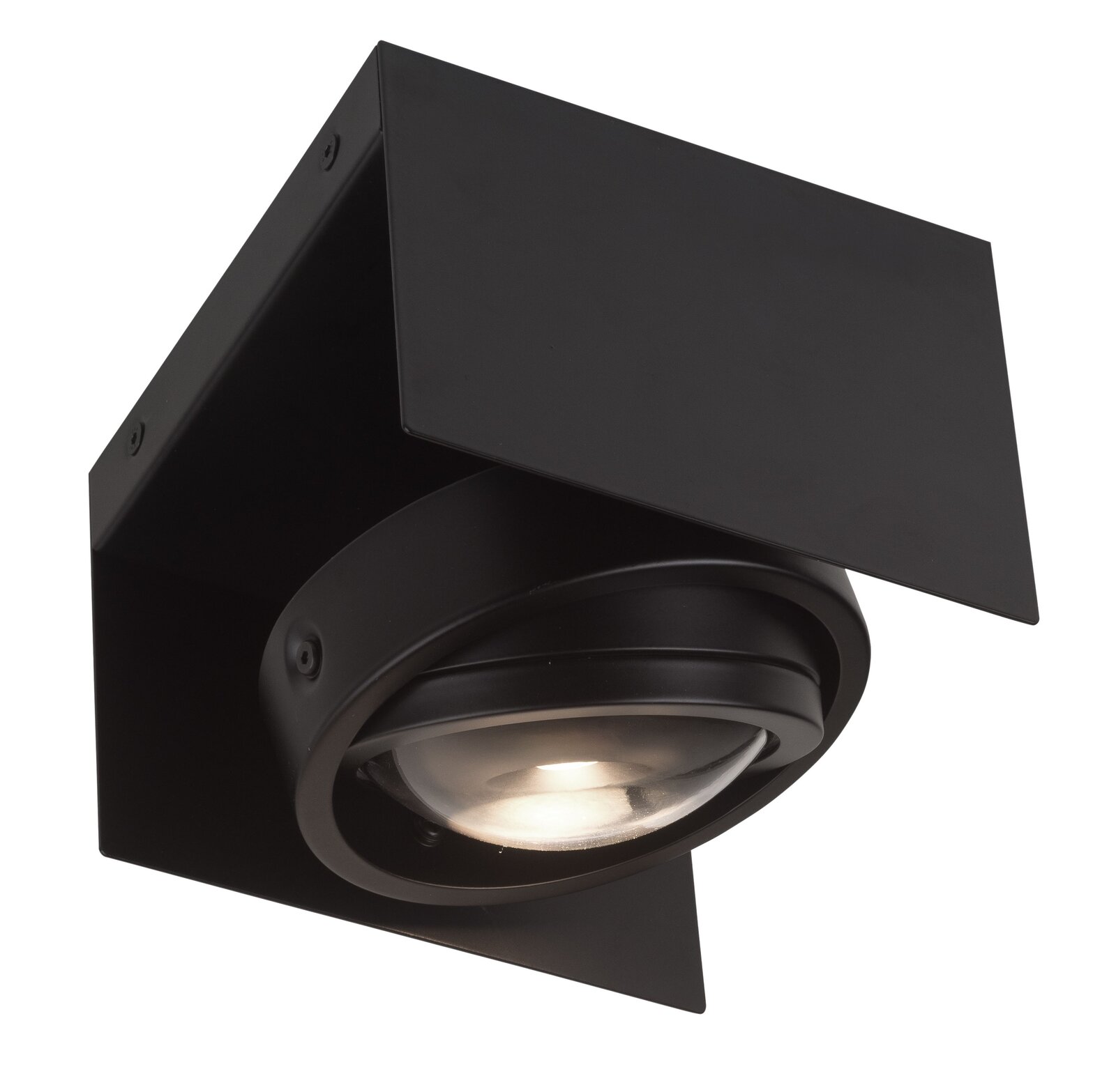 Schwarze LED-Deckenleuchte CARDANO in quadratischer Form, seitliche Perspektive