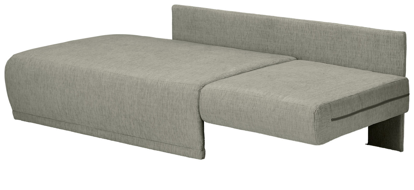 Graue Recamiere mit schlichtem Design, seitliche Perspektive