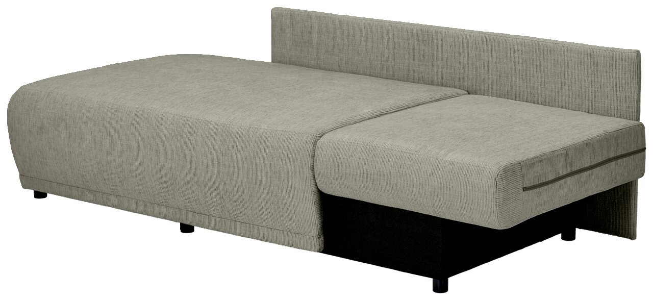 Graue Recamiere mit schlichtem Design, seitliche Perspektive