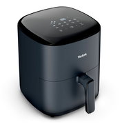 Schwarze Heißluftfritteuse Tefal Easy Fry Max mit digitalem Display, seitliche Perspektive
