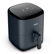 Schwarze Heißluftfritteuse Tefal Easy Fry Max mit digitalem Display, seitliche Perspektive