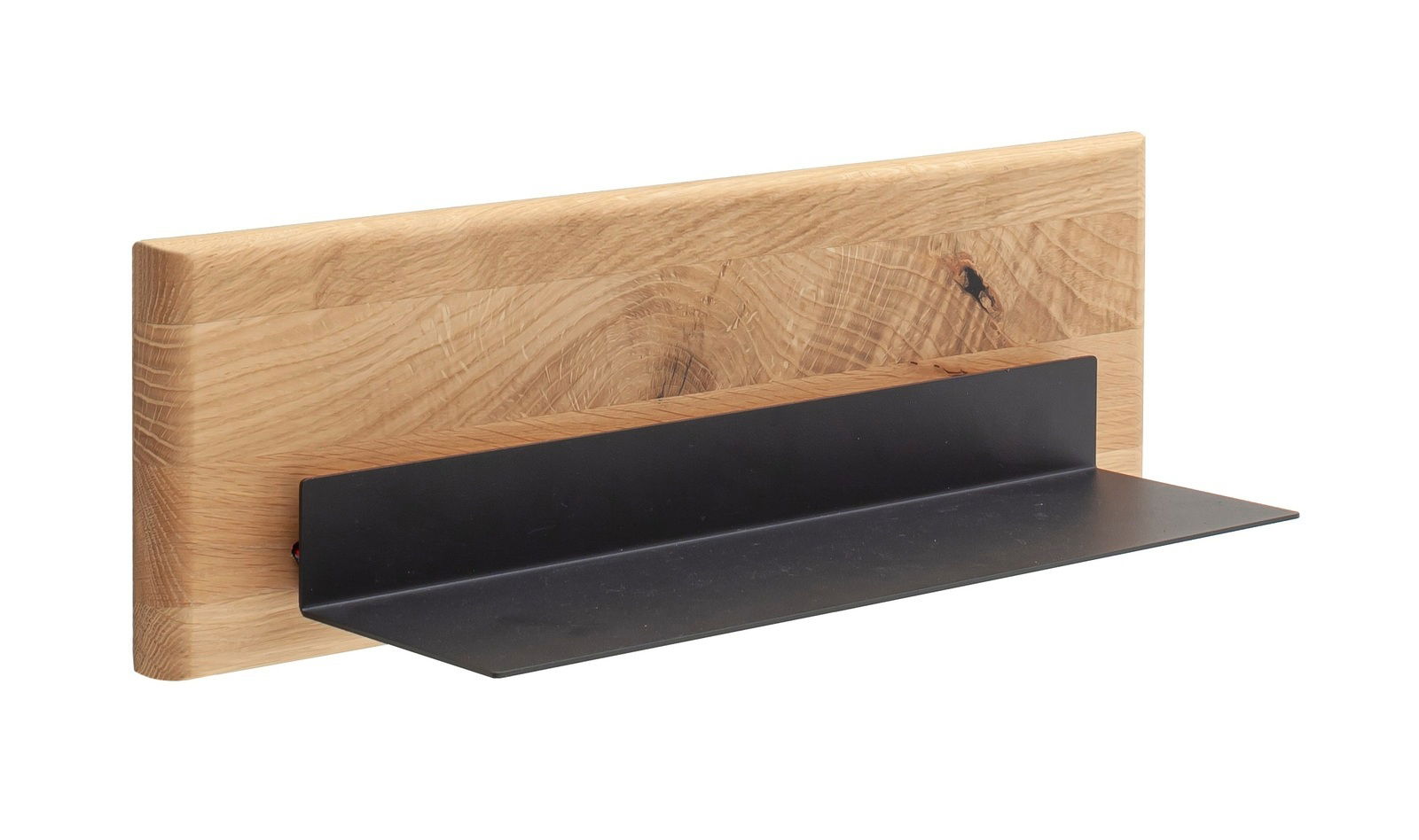 Linea Natura Wandboard BARCELONA Wandboard aus Holz mit schwarzer Metallablage, seitliche Perspektive