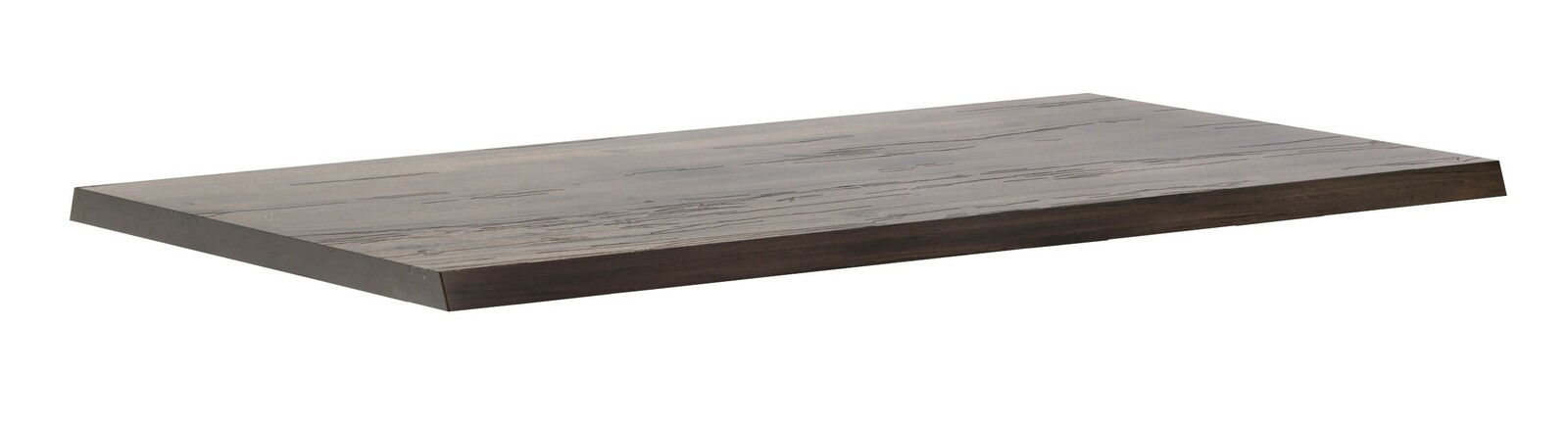 Rechteckige Tischplatte aus Holz mit natürlicher Maserung, seitliche Perspektive