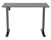 Moderner E-Gaming Tisch in schwarzer Farbe, frontal betrachtet, mit stabilen Metallbeinen und einer glatten Tischplatte.