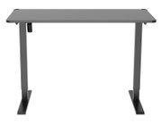 Moderner E-Gaming Tisch in schwarzer Farbe, frontal betrachtet, mit stabilen Metallbeinen und einer glatten Tischplatte.