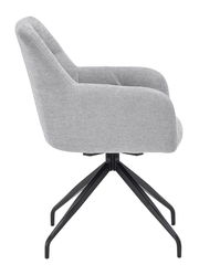 Grauer Armlehnstuhl mit schwarzem Metallgestell, Seitenansicht