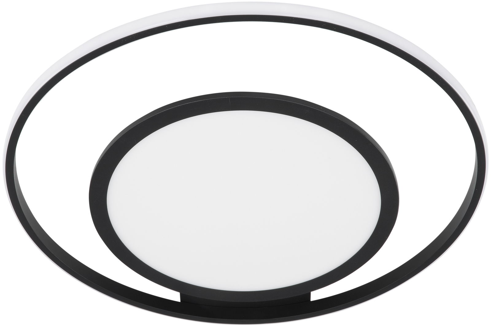 Moderne LED-Deckenleuchte Luna in schwarzem Ringdesign, Ansicht von unten.