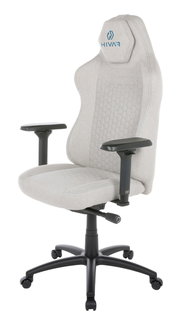 Grauer Gaming-Stuhl mit ergonomischem Design, verstellbaren Armlehnen und stabiler Basis, seitliche Perspektive