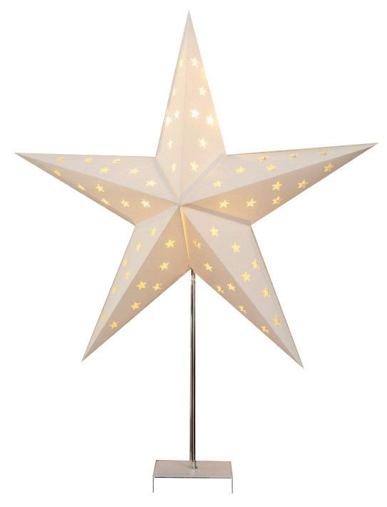 LED Leuchtstern 60cm auf einem Ständer, frontal betrachtet, mit leuchtenden Sternenmustern.