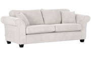 Beige driezitsbank met geribbelde stoffen bekleding, zijaanzicht
