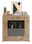 Frontale Ansicht eines modernen Highboards aus Holz mit zwei Türen, dekoriert mit Büchern, einer Pflanze und einem geometrischen Kunstwerk.