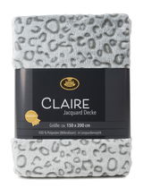 Graue Jacquard-Wohndecke mit Leopardenmuster, Größe 150x200 cm, aus 100% Polyester, Vorderansicht