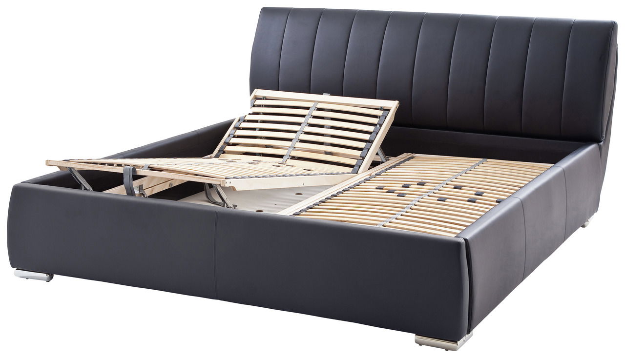 Polsterbett mit verstellbarem Lattenrost, seitliche Perspektive