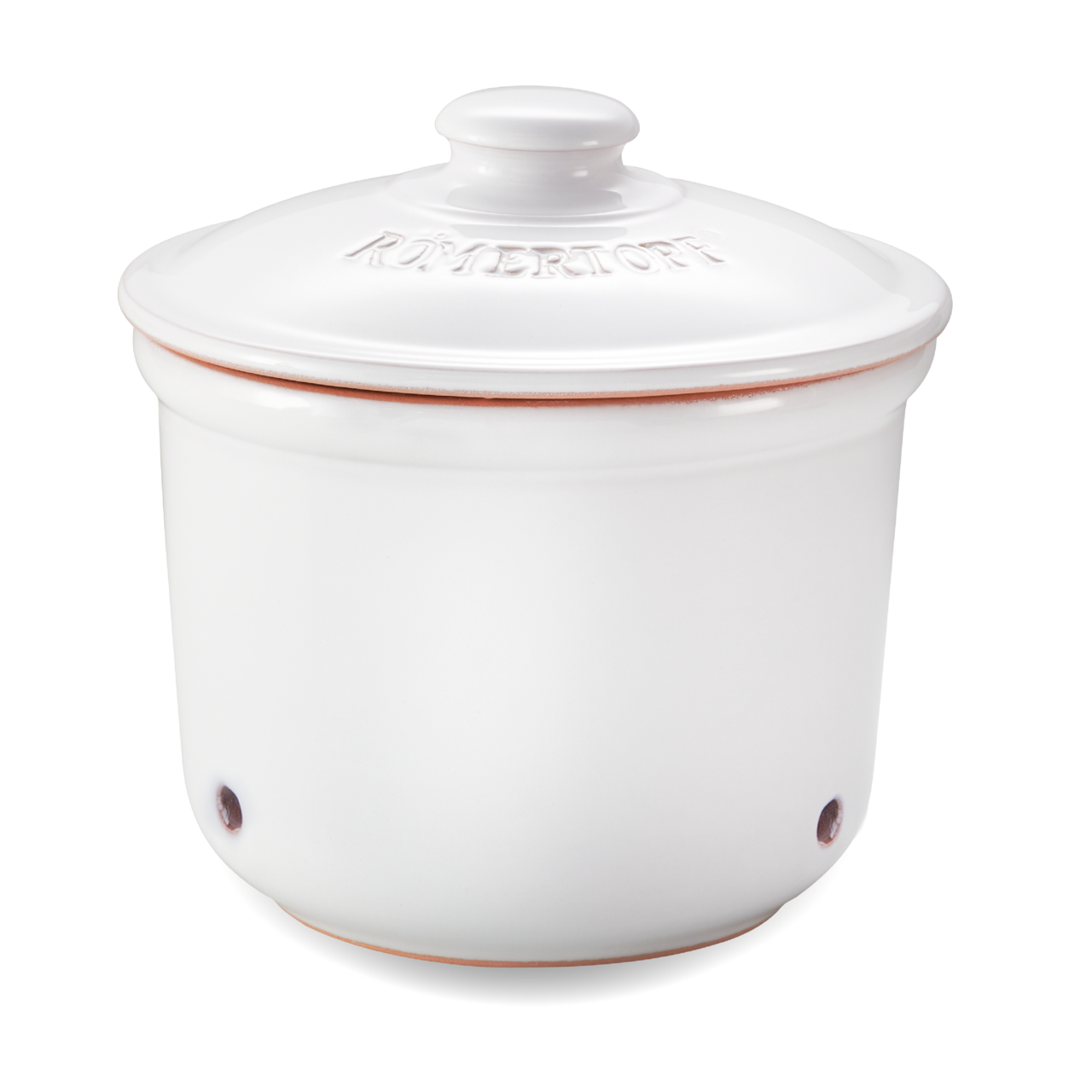 Weißer Frische-Topf Mini mit Deckel, seitliche Perspektive