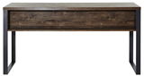 Moderner Schreibtisch aus Holz mit Metallbeinen, Frontalansicht