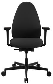 Schwarzer Bürostuhl mit Armlehnen und Rollen, Vorderansicht