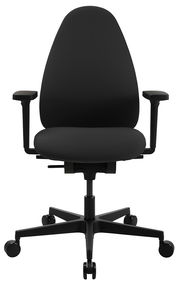 Schwarzer Bürostuhl mit Armlehnen und Rollen, Vorderansicht