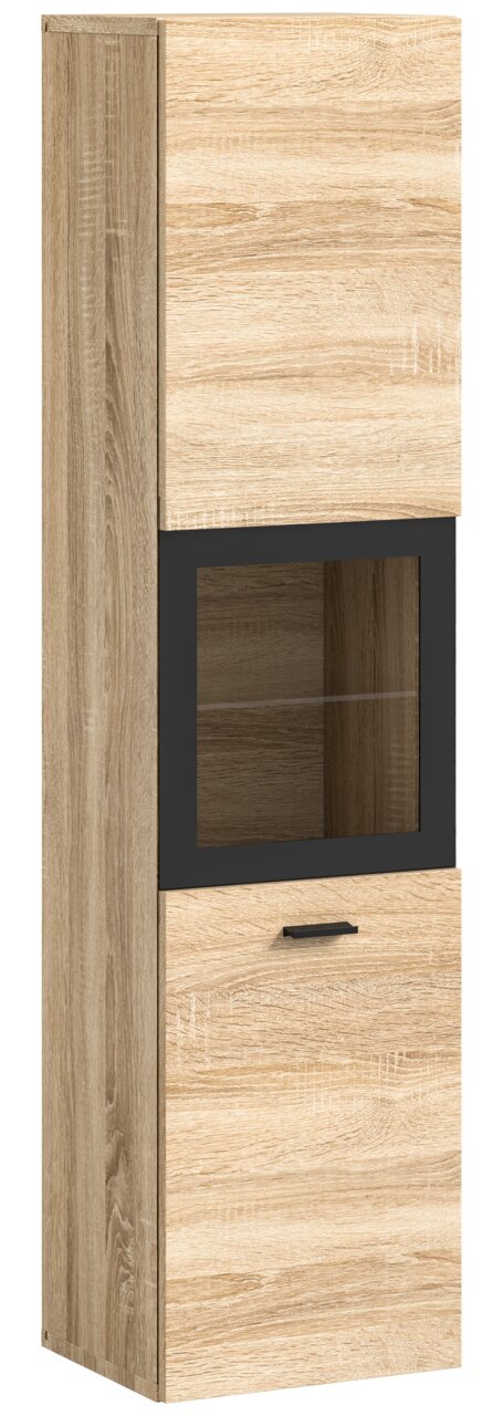 MID.YOU Badschrank BOSTON Moderner Badschrank aus Holz mit zwei Türen und einem Glaseinsatz, seitliche Perspektive
