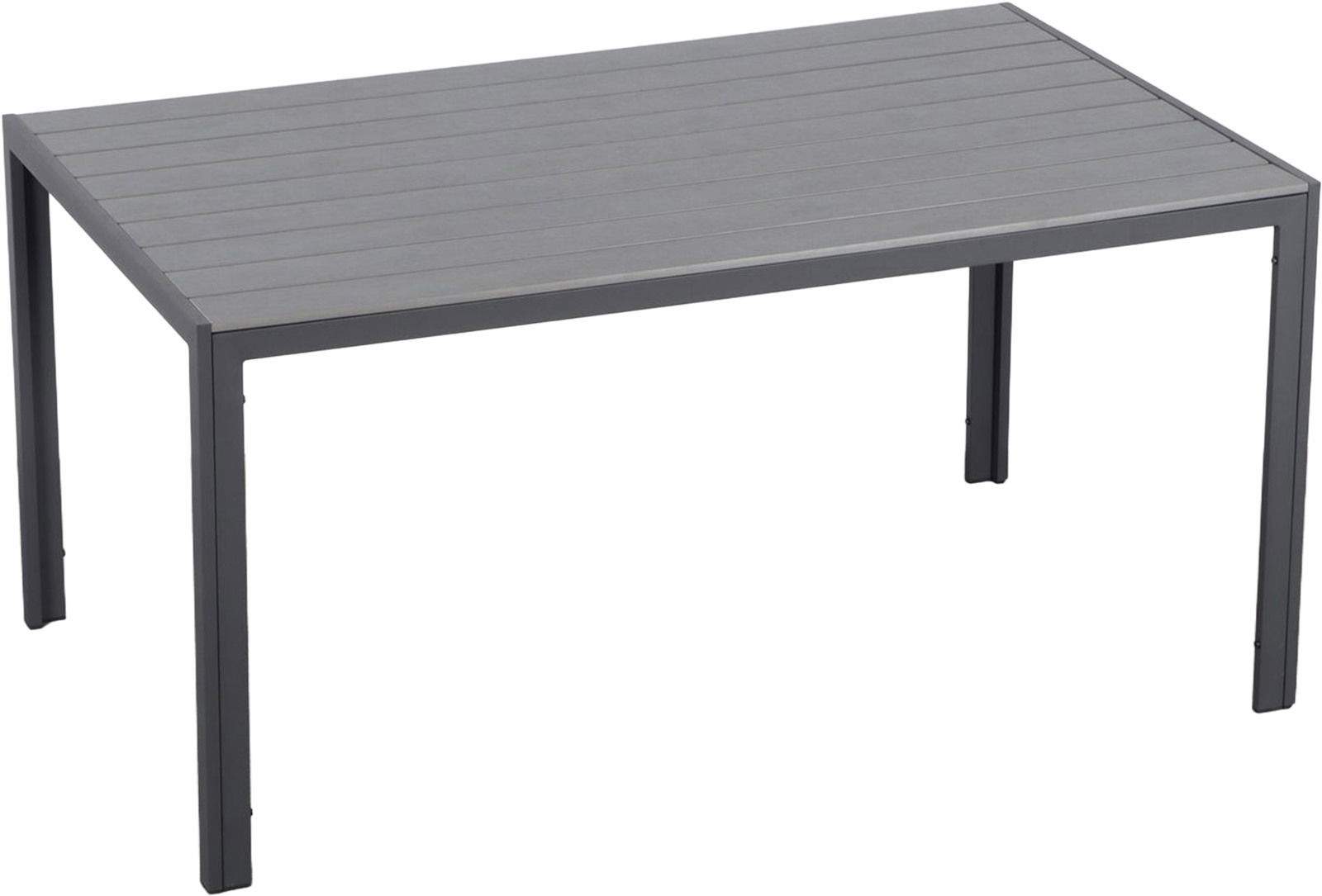 Moderner Gartentisch 150x90 cm in dunklem Grau, seitliche Perspektive