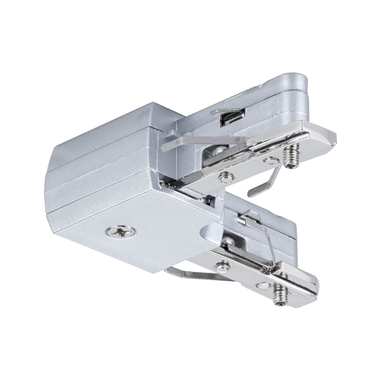 Silberner L-Verbinder aus Metall, seitliche Perspektive