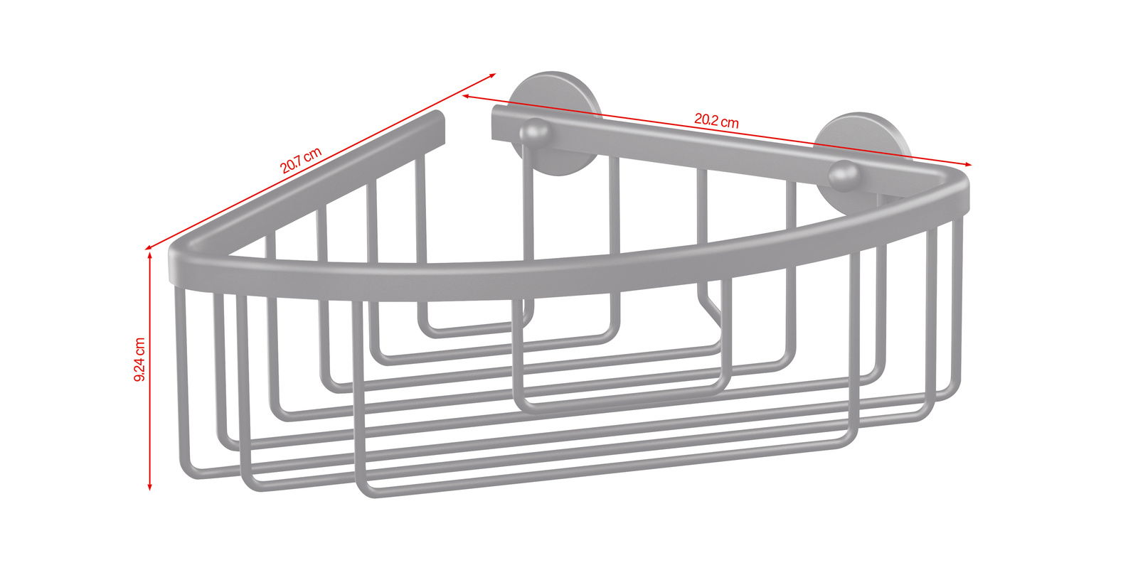 Eck-Duschablage aus schwarzem Metall mit Gitterdesign, seitliche Perspektive