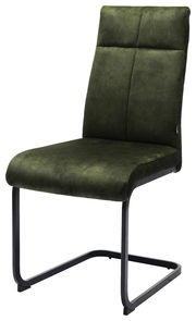 Moderner grüner Schwingstuhl mit schwarzem Metallgestell, seitliche Perspektive