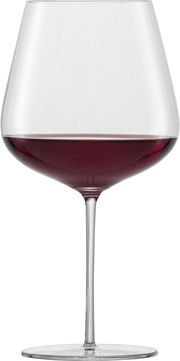 Burgunder Rotweinglas Vervino, gefüllt mit Rotwein, in Frontalansicht