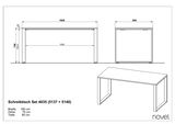 Schreibtisch Set 4035 mit den Maßen 160 cm Breite, 75 cm Höhe und 80 cm Tiefe, seitliche und frontale Ansicht.