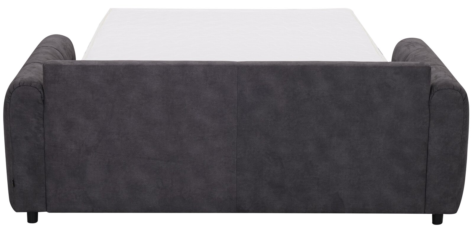 Rückansicht eines grauen Funktionssofas Z2 Schlafsofa HELENA mit ausgeklappter Liegefläche.