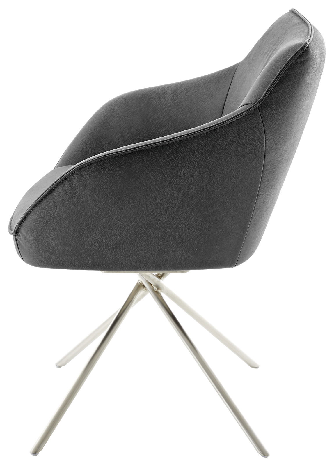 Moderner schwarzer Sessel mit Metallbeinen, seitliche Perspektive