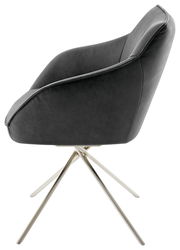 Moderner schwarzer Sessel mit Metallbeinen, seitliche Perspektive