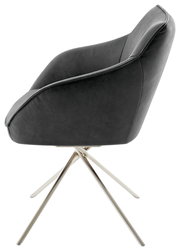 Moderner schwarzer Sessel mit Metallbeinen, seitliche Perspektive