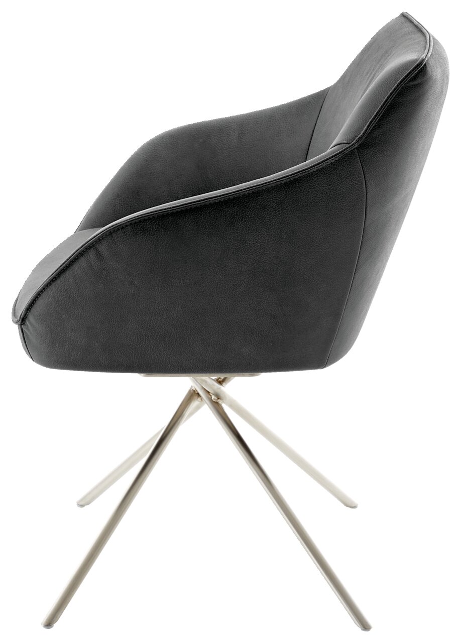 Moderner schwarzer Sessel mit Metallbeinen, seitliche Perspektive