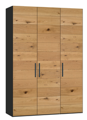 Drehtürenschrank mit drei Türen in Holzoptik, frontale Perspektive