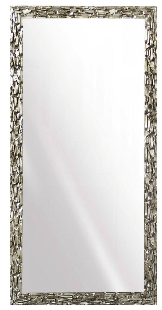 Novel Spiegel MONZA Rechthoekige spiegel met decoratieve lijst van zilveren mozaïekstukjes, afgebeeld van voren.
