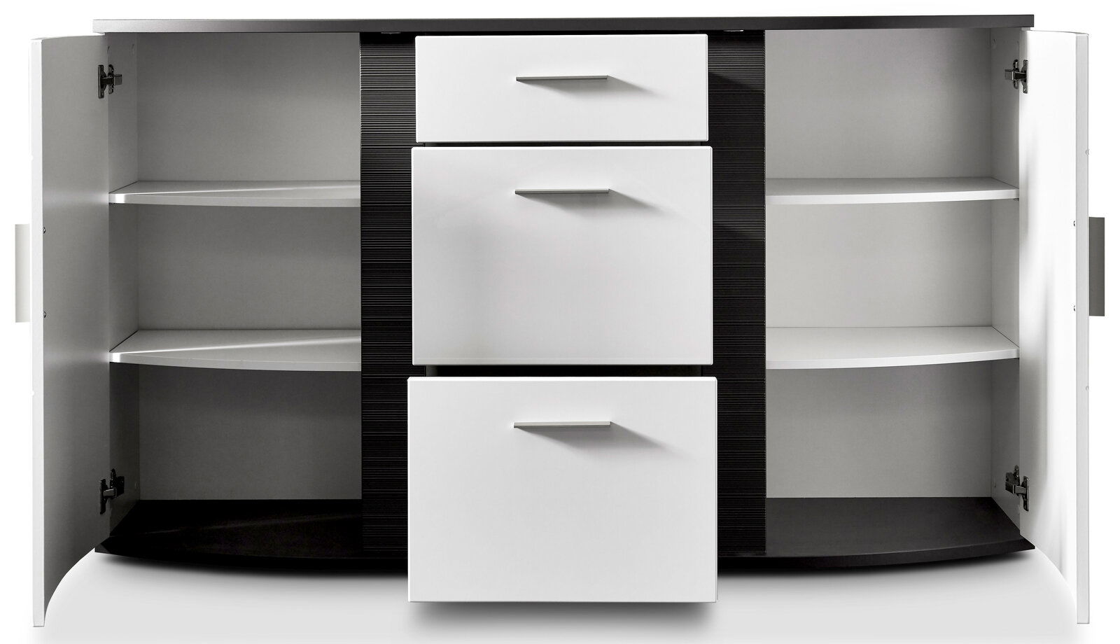 Modernes Sideboard mit offenen Türen und Schubladen, Frontalansicht