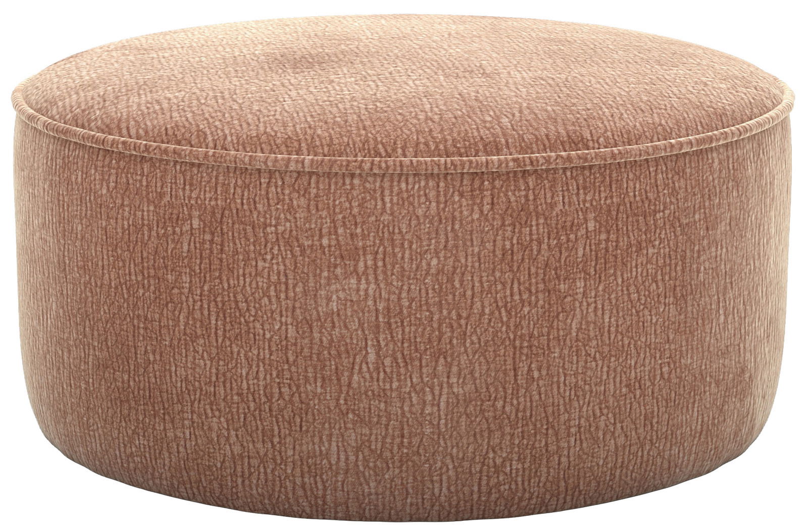 Lounge Handmade Hocker CIRCLE Runder, großer Hocker in brauner Textur, seitliche Perspektive