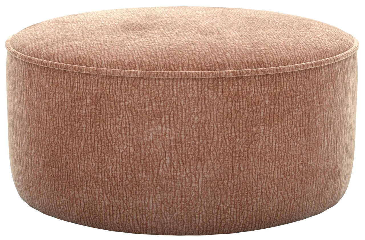 Lounge Handmade Hocker CIRCLE Runder, großer Hocker in brauner Textur, seitliche Perspektive
