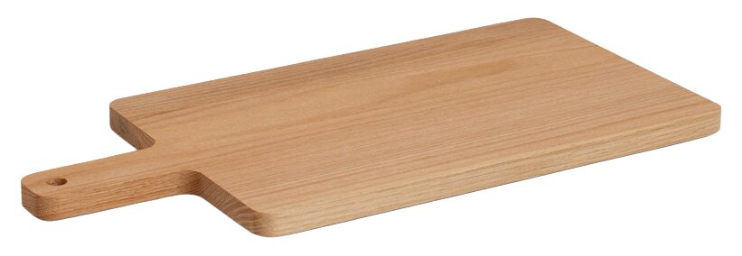 Holz-Schneidebrett mit Griff, seitliche Perspektive